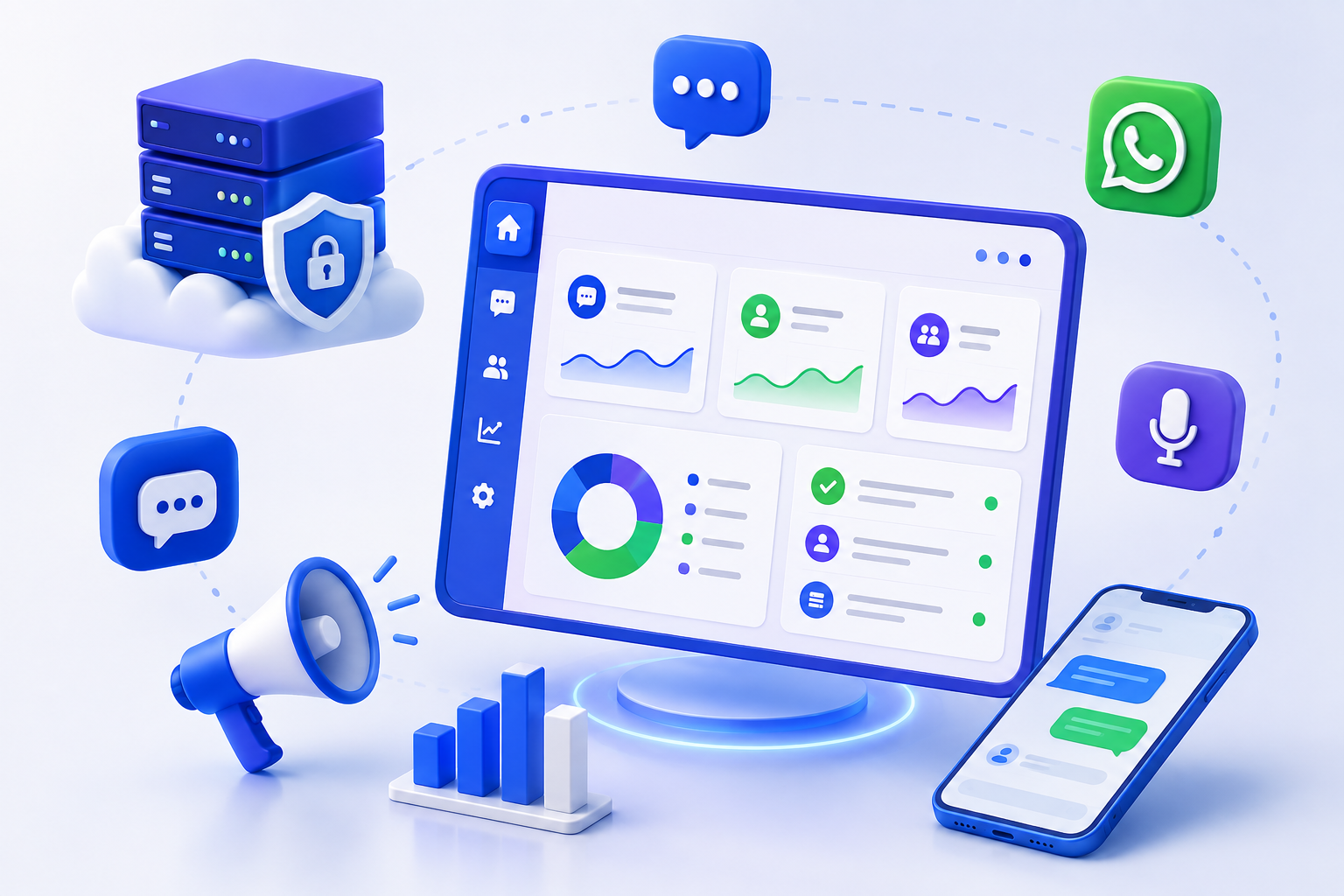 Bulk SMS communication and analytics illustration